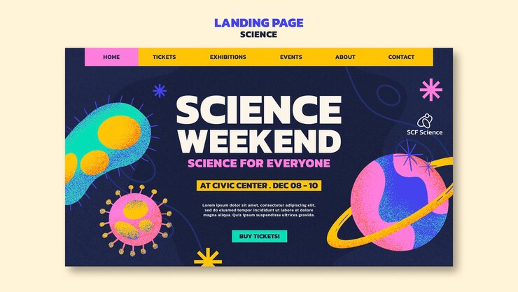 PSD Gratis hand drawn science event landing page template