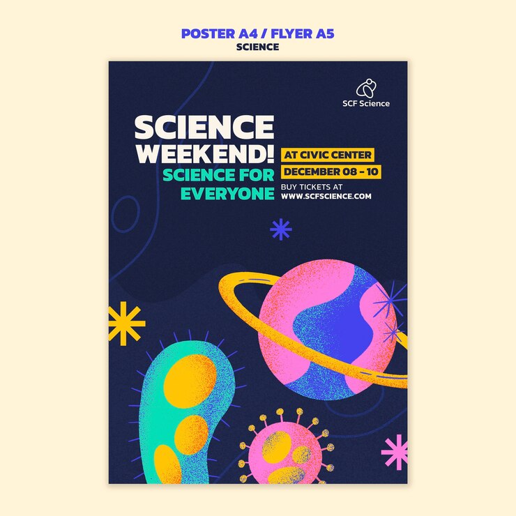 PSD Gratis hand drawn science event poster template
