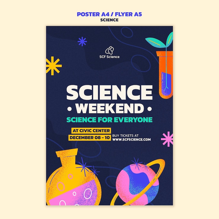 PSD Gratis hand drawn science event poster template