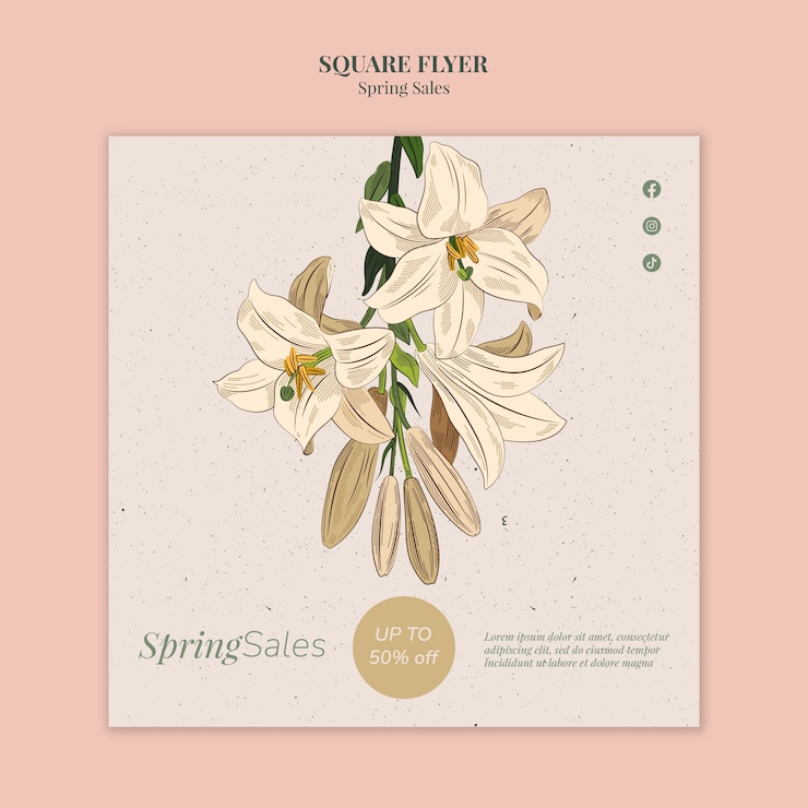 PSD Gratis hand drawn spring sale square flyer template