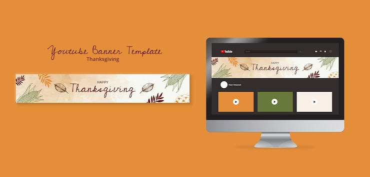 PSD Gratis hand drawn thanksgiving celebration youtube banner
