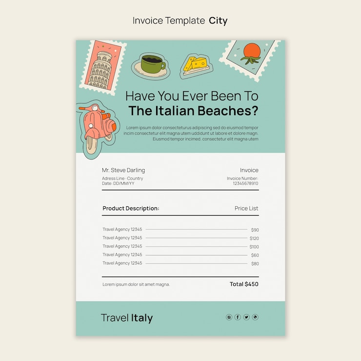 PSD Gratis hand drawn traveling concept invoice template