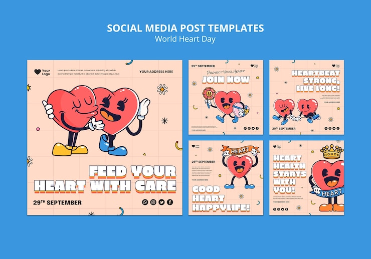 PSD Gratis hand drawn world heart day instagram posts