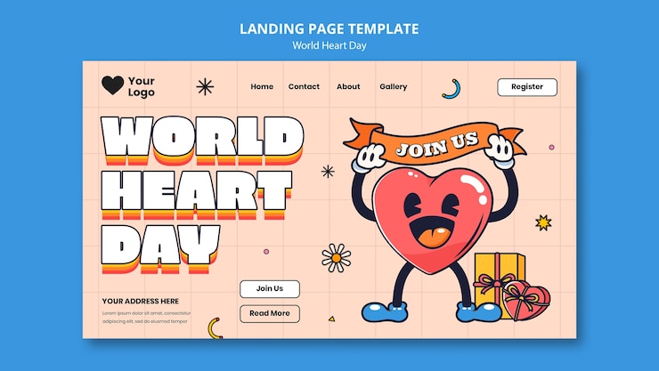 PSD Gratis hand drawn world heart day landing page