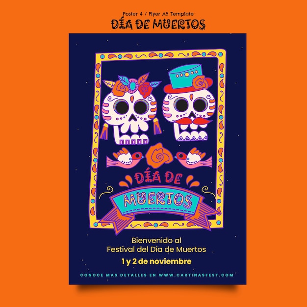 Gratis PSD hand getekend dia de muertos poster sjabloon