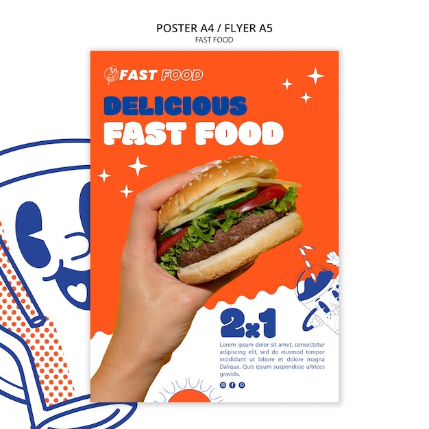 Gratis PSD hand getekend fastfood poster sjabloon