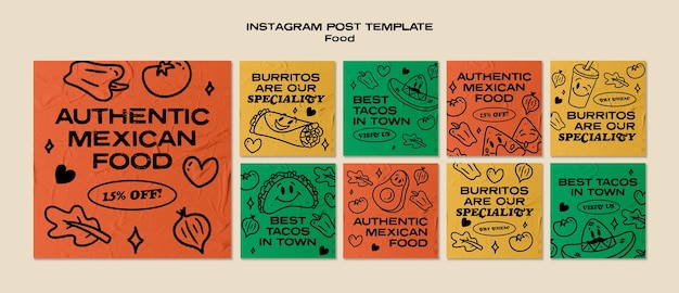 Gratis PSD hand getekend heerlijk mexicaans eten instagram posts