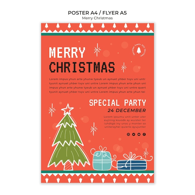 Gratis PSD hand getekend kerstfeest poster sjabloon