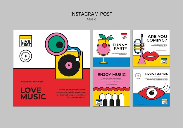 Gratis PSD hand getekend muziekfestival instagram posts sjabloon