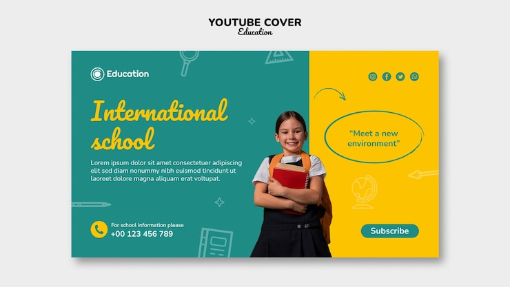 Gratis PSD hand getekend onderwijsconcept youtube-omslag