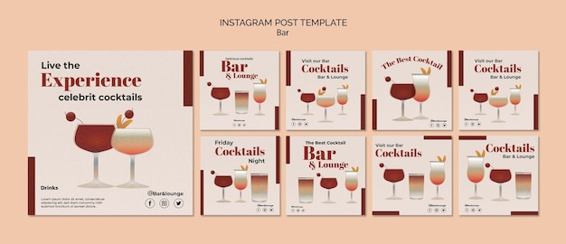 Gratis PSD hand getrokken bar en lounge instagram posts sjabloon