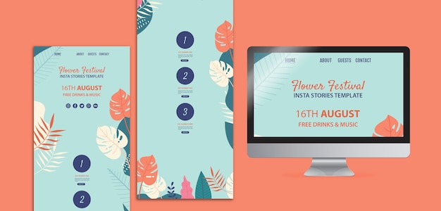 Hand getrokken bloem festival instagram storiestemplate