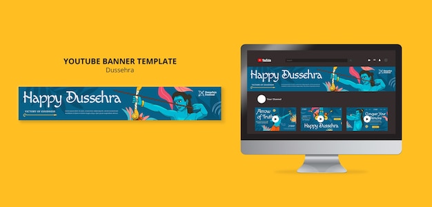 Hand getrokken dussehra viering youtube-banner