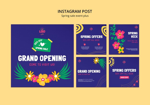 Gratis PSD hand getrokken lente verkoop instagram berichten sjabloon