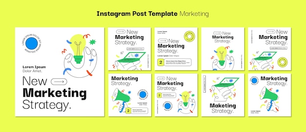 Gratis PSD hand getrokken marketing instagram berichten sjabloon