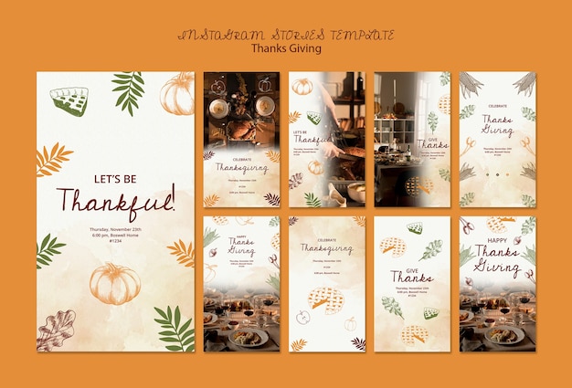 Gratis PSD hand getrokken thanksgiving viering instagram verhalenposts