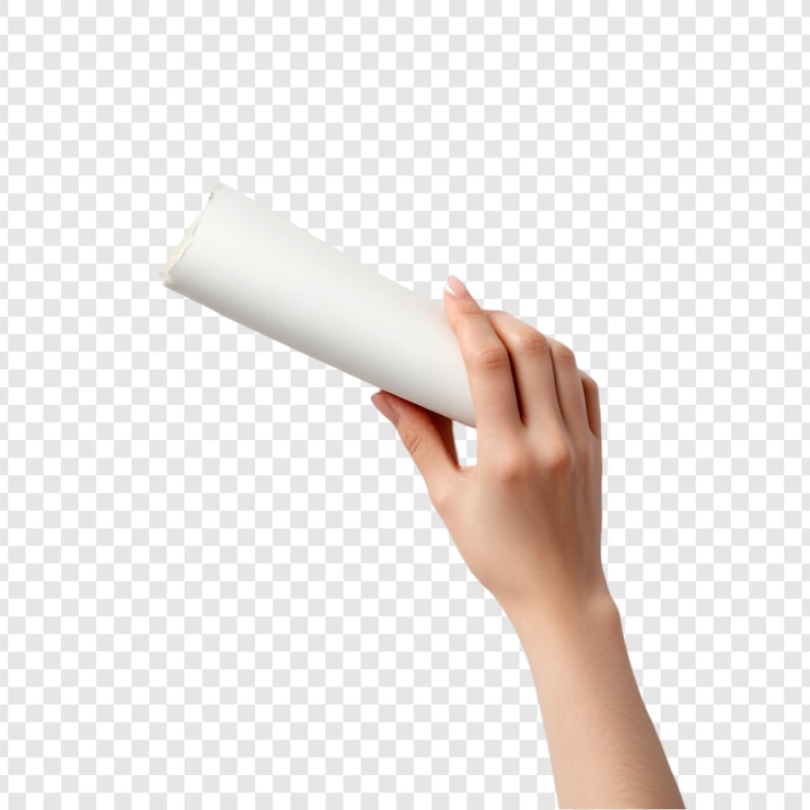 Gratis PSD hand met een gerold wit papier studio shot mockup template design element