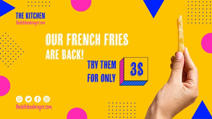 PSD Gratis hand presenting french fries menu