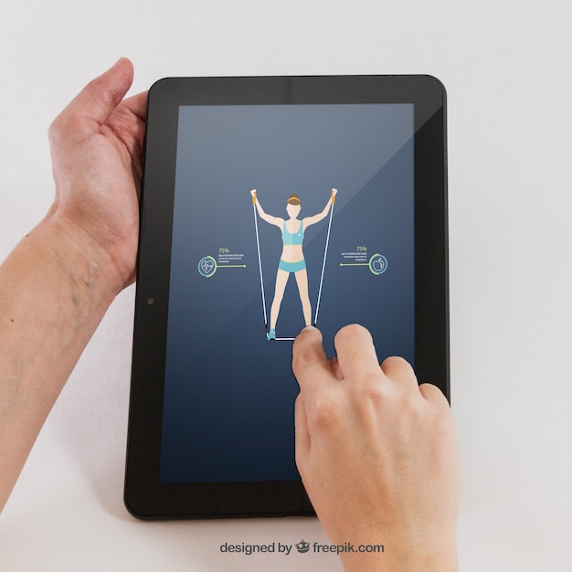 Gratis PSD handen houden tablet met sport app