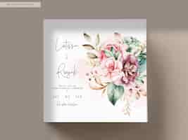 Gratis PSD handgetekende aquarel bloemen bruiloft uitnodigingskaart
