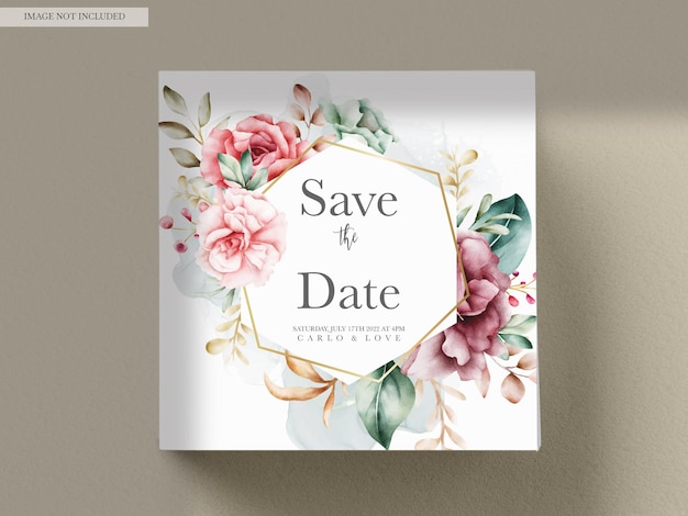 Handgetekende aquarel bloemen bruiloft uitnodigingskaart