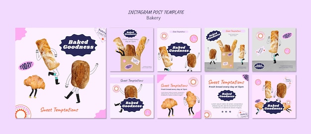 Gratis PSD handgetekende bakkerij instagram-berichten