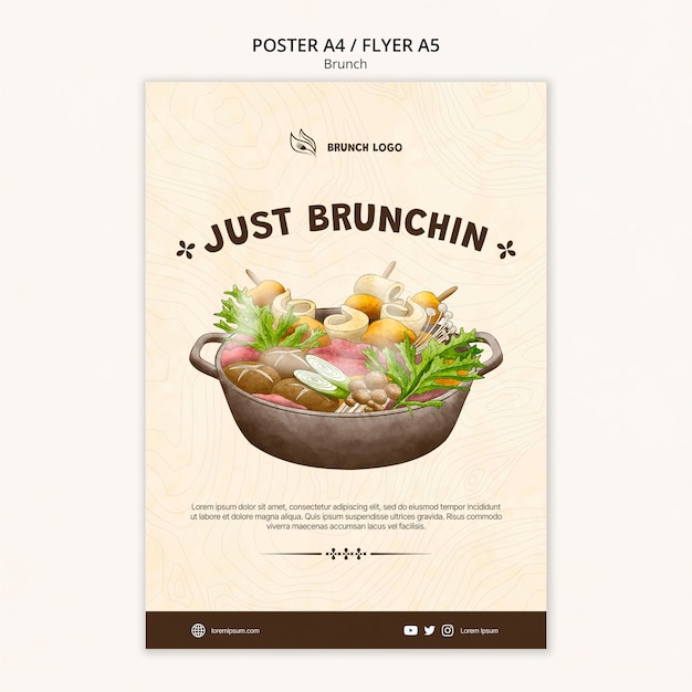 Gratis PSD handgetekende brunch poster sjabloon