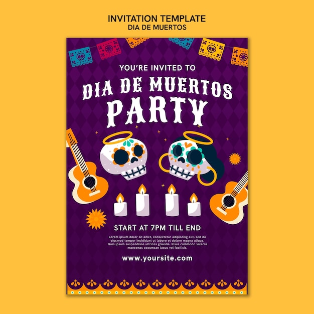 Gratis PSD handgetekende dia de muertos uitnodigingssjabloon