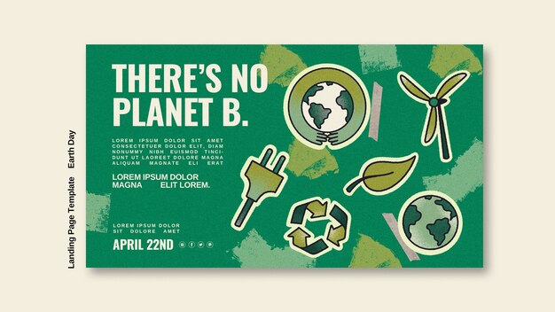 Handgetekende Earth Day-bestemmingspaginasjabloon