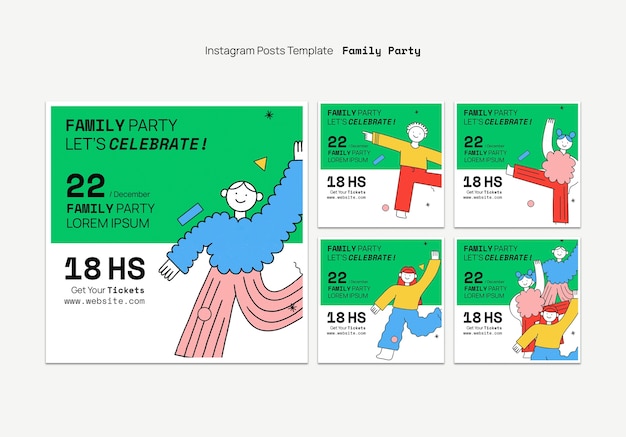 Gratis PSD handgetekende familiefeest instagram posts