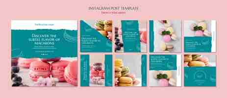 Gratis PSD handgetekende franse macarons instagram posts