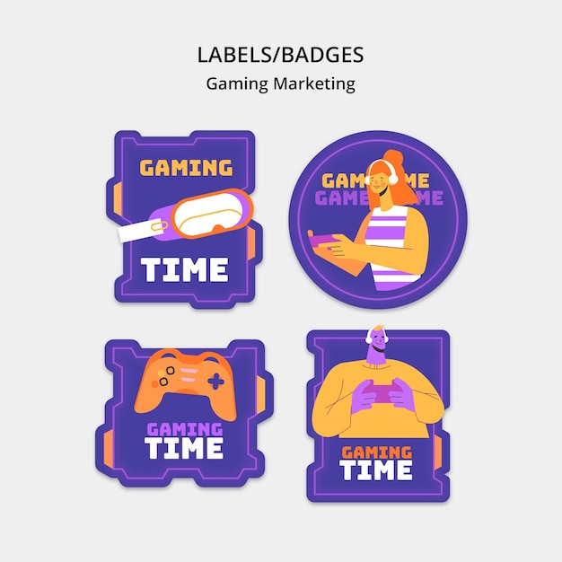 Gratis PSD handgetekende gaming tijdlabels sjabloon