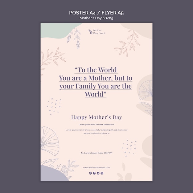 Gratis PSD handgetekende happy mother's day flyer-sjabloon