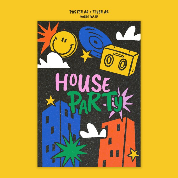 Gratis PSD handgetekende huisfeestposter sjabloon