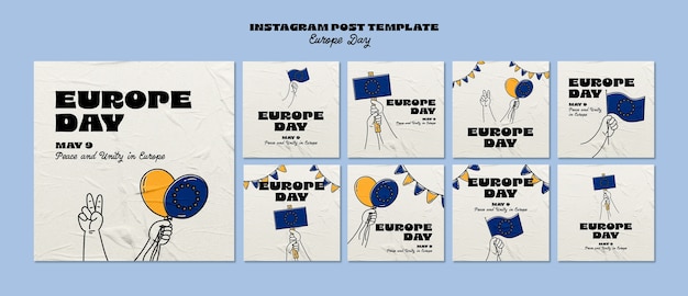 Gratis PSD handgetekende instagram-berichten voor de dag van europa