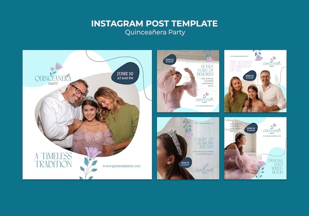 Gratis PSD handgetekende instagram-berichten voor quinceanera-feesten