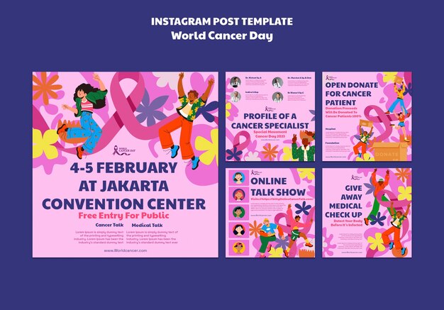 Gratis PSD handgetekende instagram-berichten voor wereldkankerdag