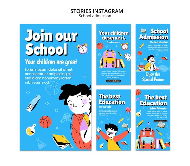 Handgetekende instagram-verhalen over schooltoelating