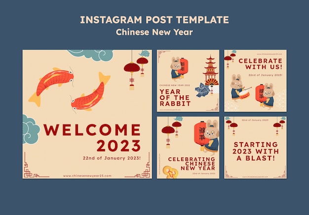 Gratis PSD handgetekende instagramposts voor chinees nieuwjaar