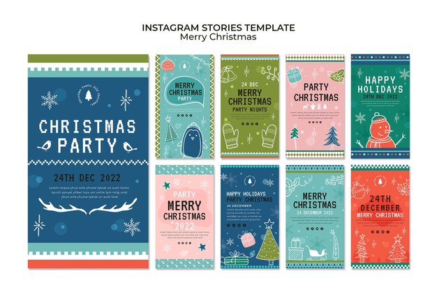 Handgetekende kerstfeest instagramverhalen