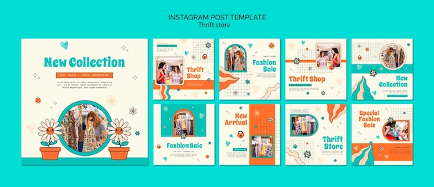 Gratis PSD handgetekende kringloopwinkel instagram-berichten