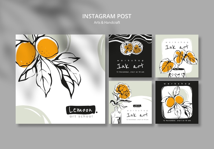 Gratis PSD handgetekende kunst en handwerk instagram-posts
