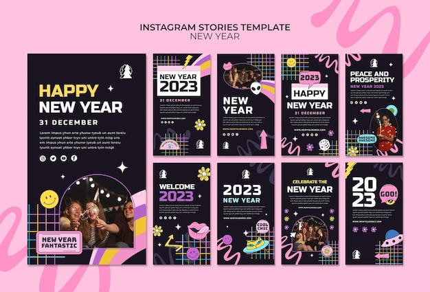 Gratis PSD handgetekende nieuwjaarsinstagramverhalen