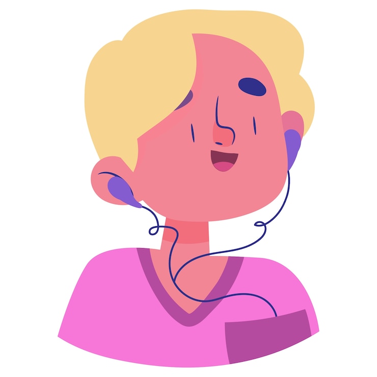 Gratis PSD handgetekende persoon die naar muziek luistert