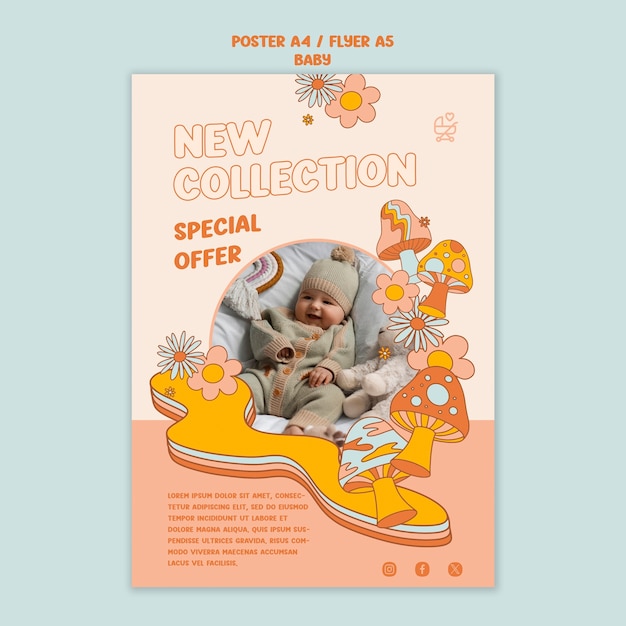 Gratis PSD handgetekende sjabloon voor babywinkelposter