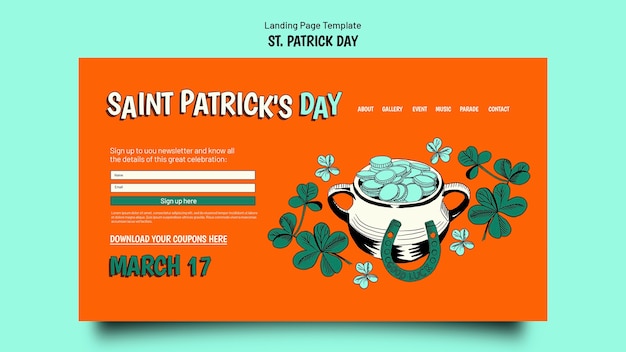 Gratis PSD handgetekende st. patrick's day landingspagina