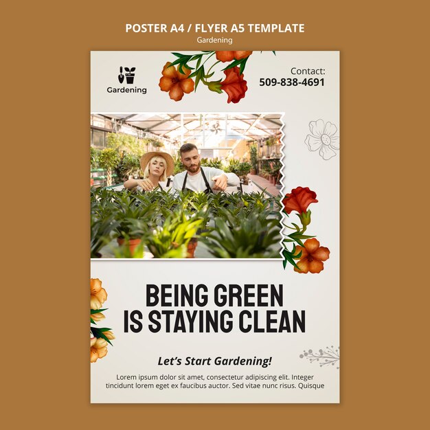 Gratis PSD handgetekende tuinpostersjabloon