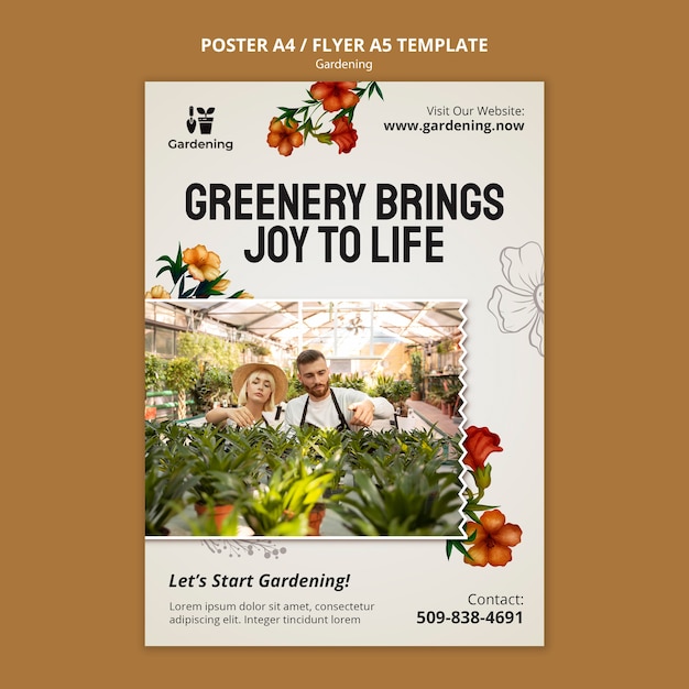 Gratis PSD handgetekende tuinpostersjabloon