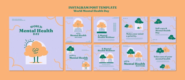 Handgetekende wereld geestelijke gezondheid dag instagram post