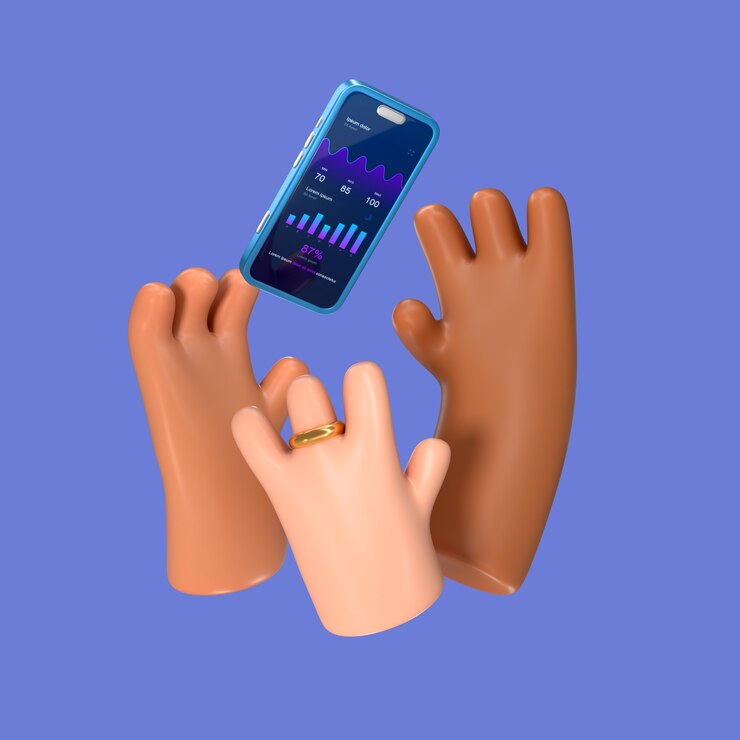 PSD Gratis hands holding a smartphone with data analysis app